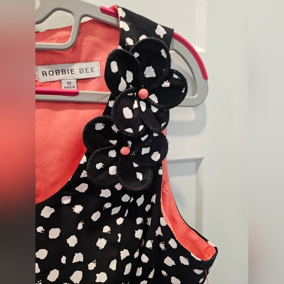 Robbie Bee Polka Dot Fit & Flare Dress Size 10 Sleeveless Floral Detail - Picture 3 of 9